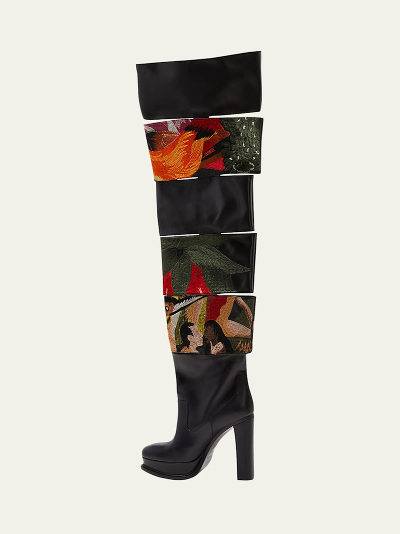 Alexander McQueen Slashed Embroidered Thigh-High Platform Boots outlook