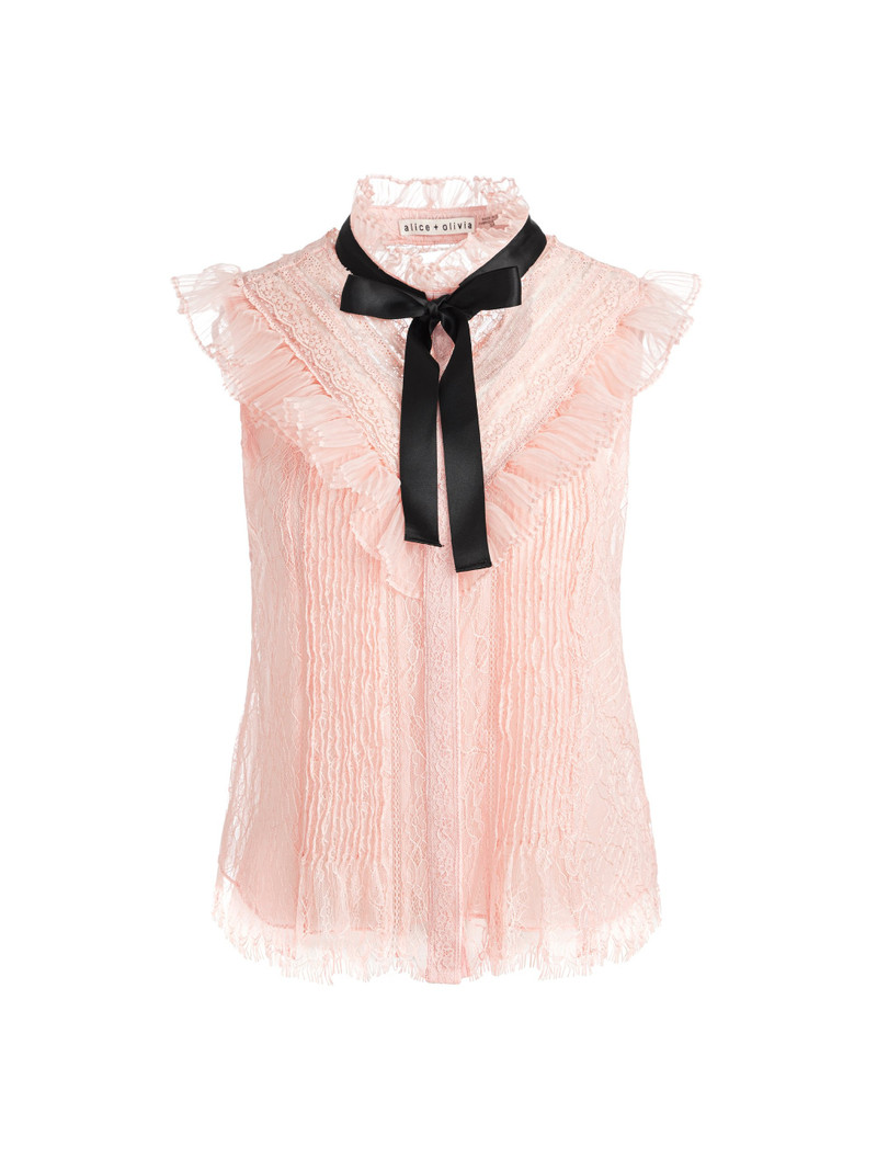 RHEBA MOCK NECK SLEEVELESS RUFFLE BLOUSE WITH BOW 7