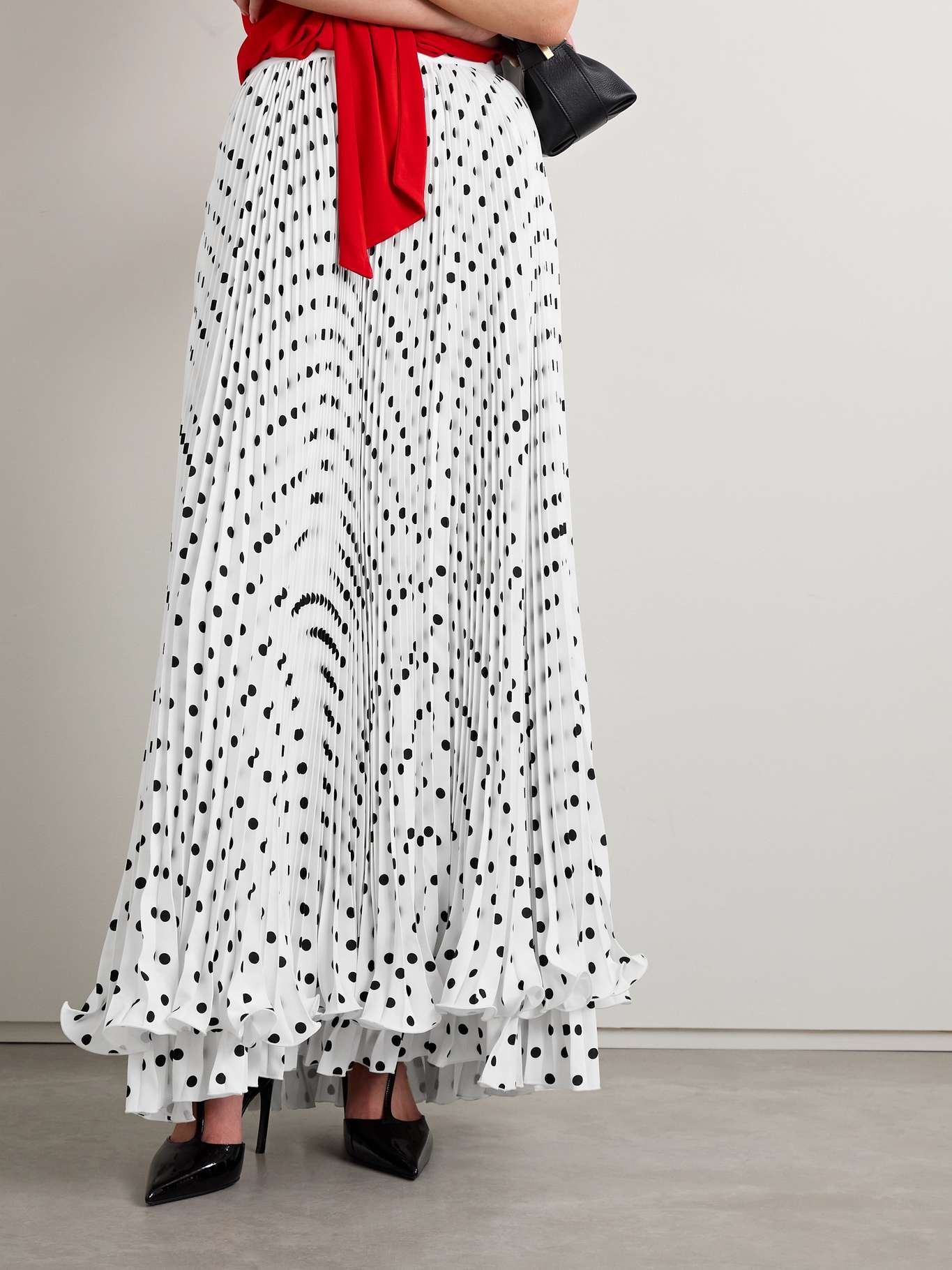 Ruffled pleated polka-dot crepe maxi skirt - 3