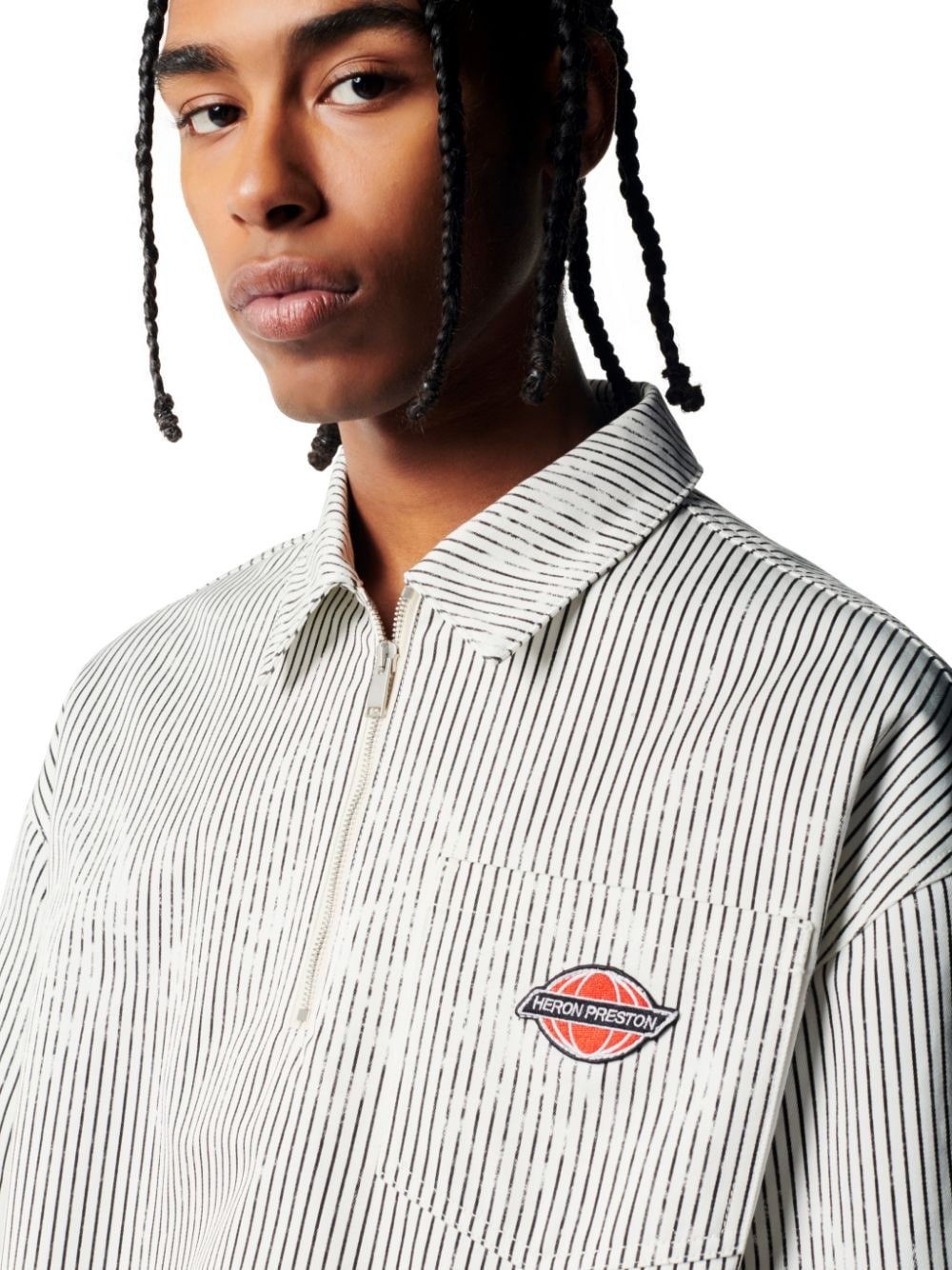 Stripe Canvas Ss Zip Shirt - 5