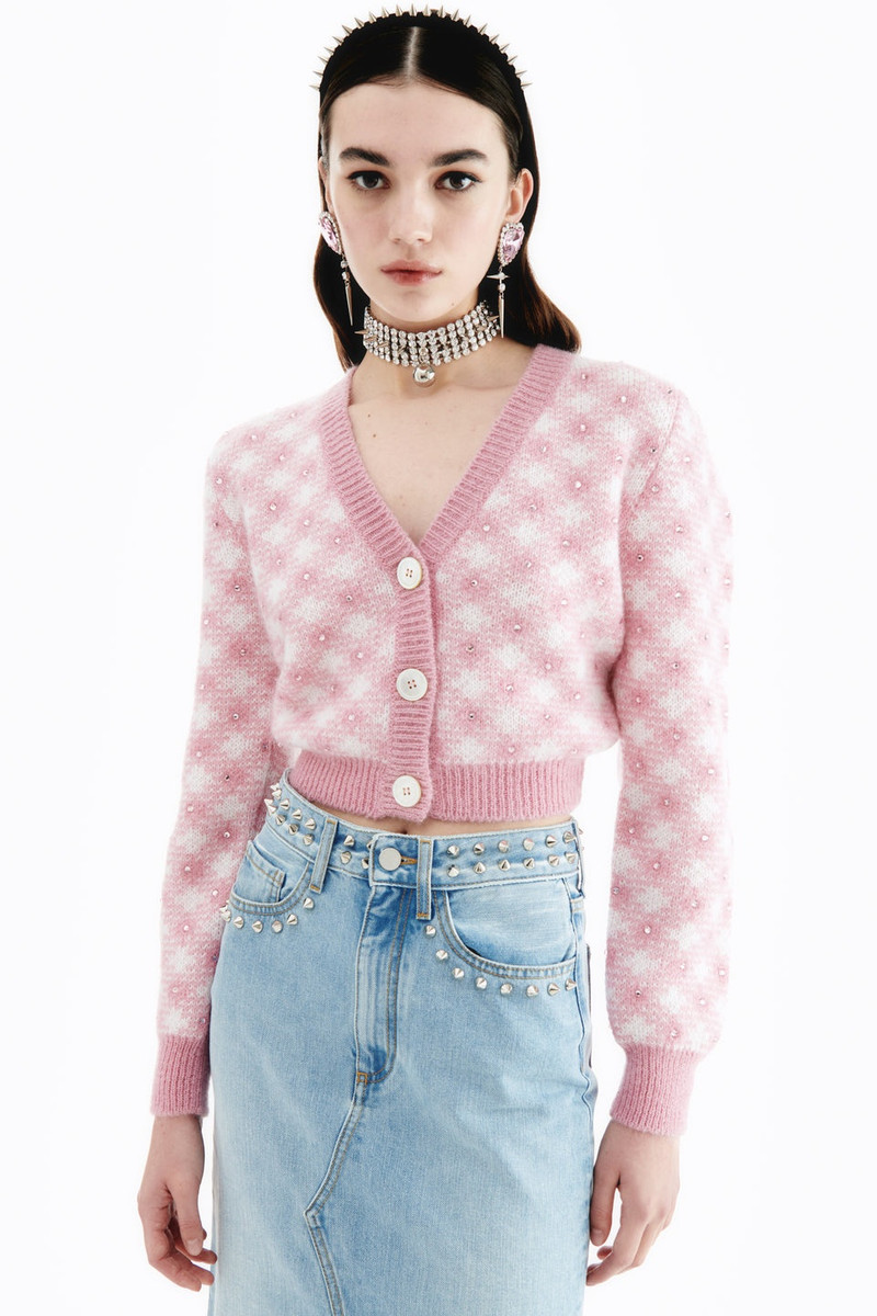 Alessandra Rich VICHY KNITTED CARDIGAN WITH HOTFIX outlook