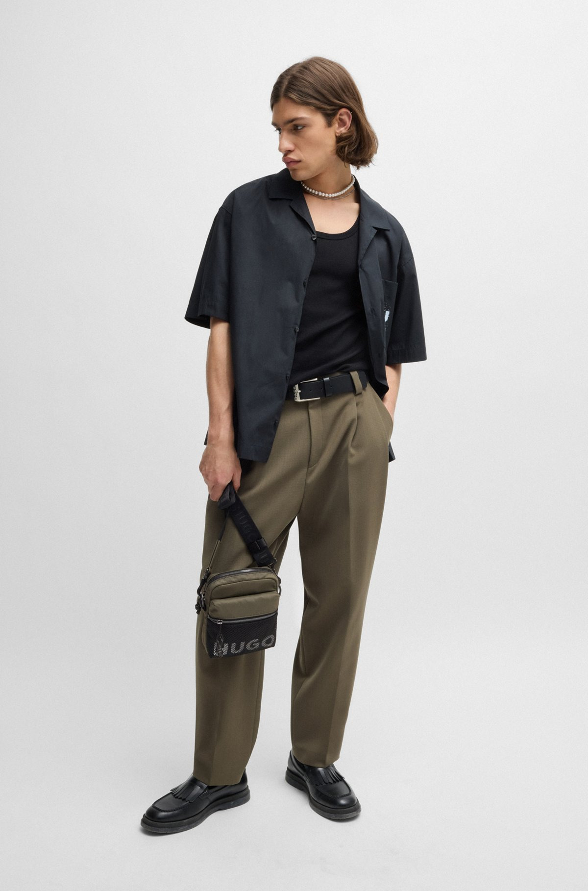 REPORTER BAG WITH CONTRAST LOGO AND MESH OVERLAY - 4