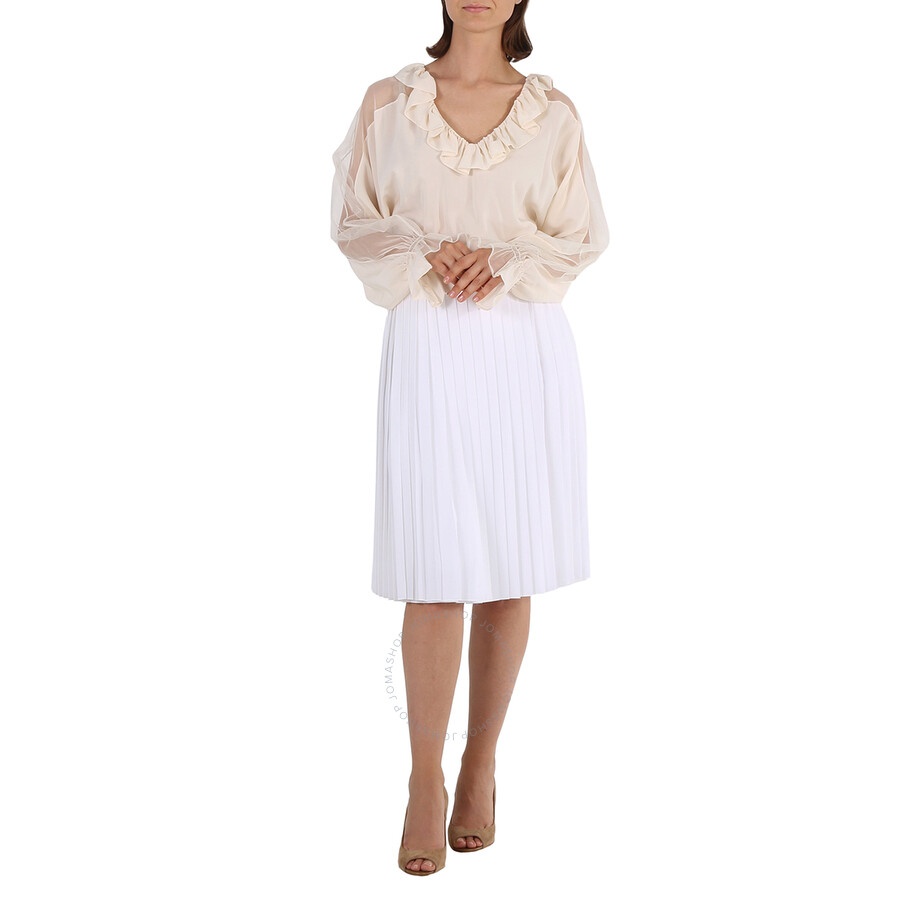 Burberry Pleated Skirt With Silk Lining In Optic White - 6