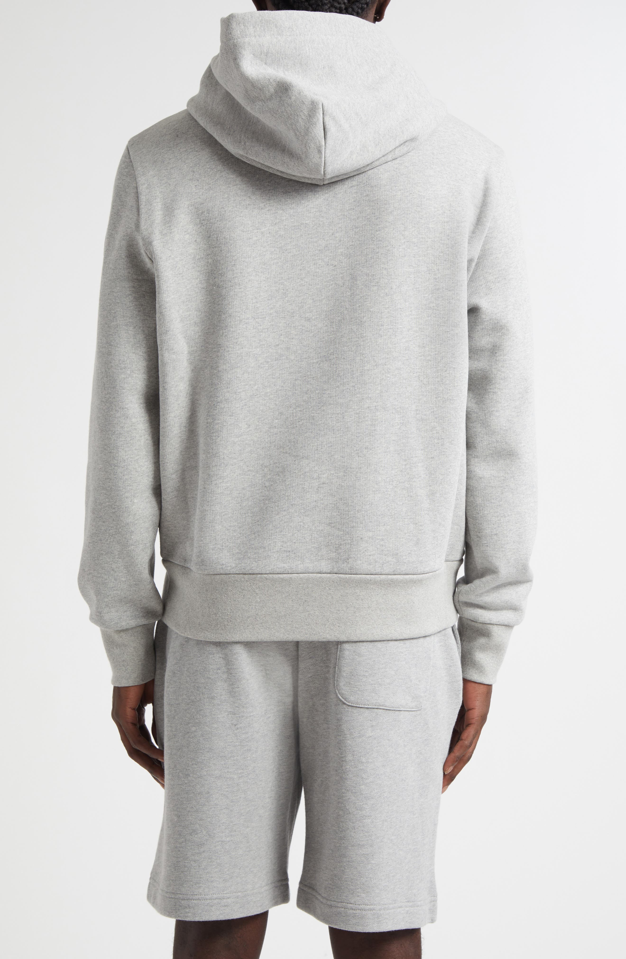 Moncler Embroidered Mountain Logo Cotton Hoodie in Extra Light Gray Melange at Nordstrom - 2