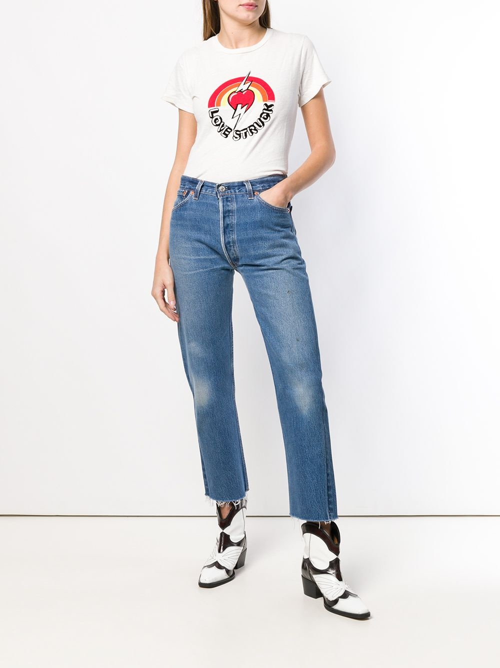 Stove pipe denim cropped jeans - 2