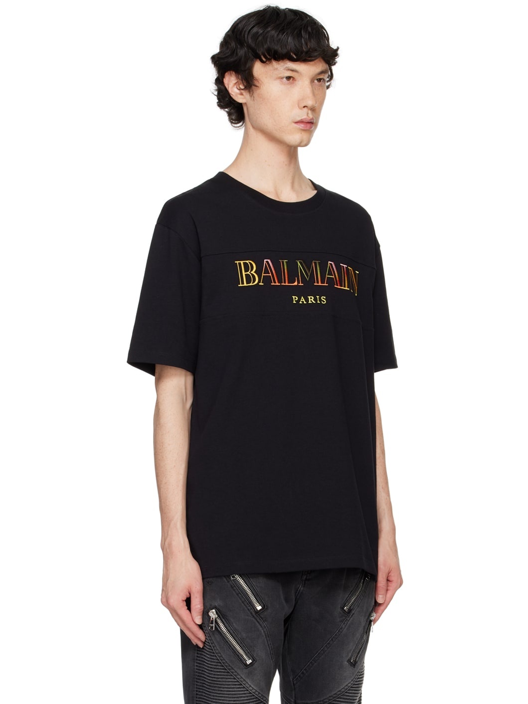 Black Vintage 'Balmain' Embroidered T-shirt - 2