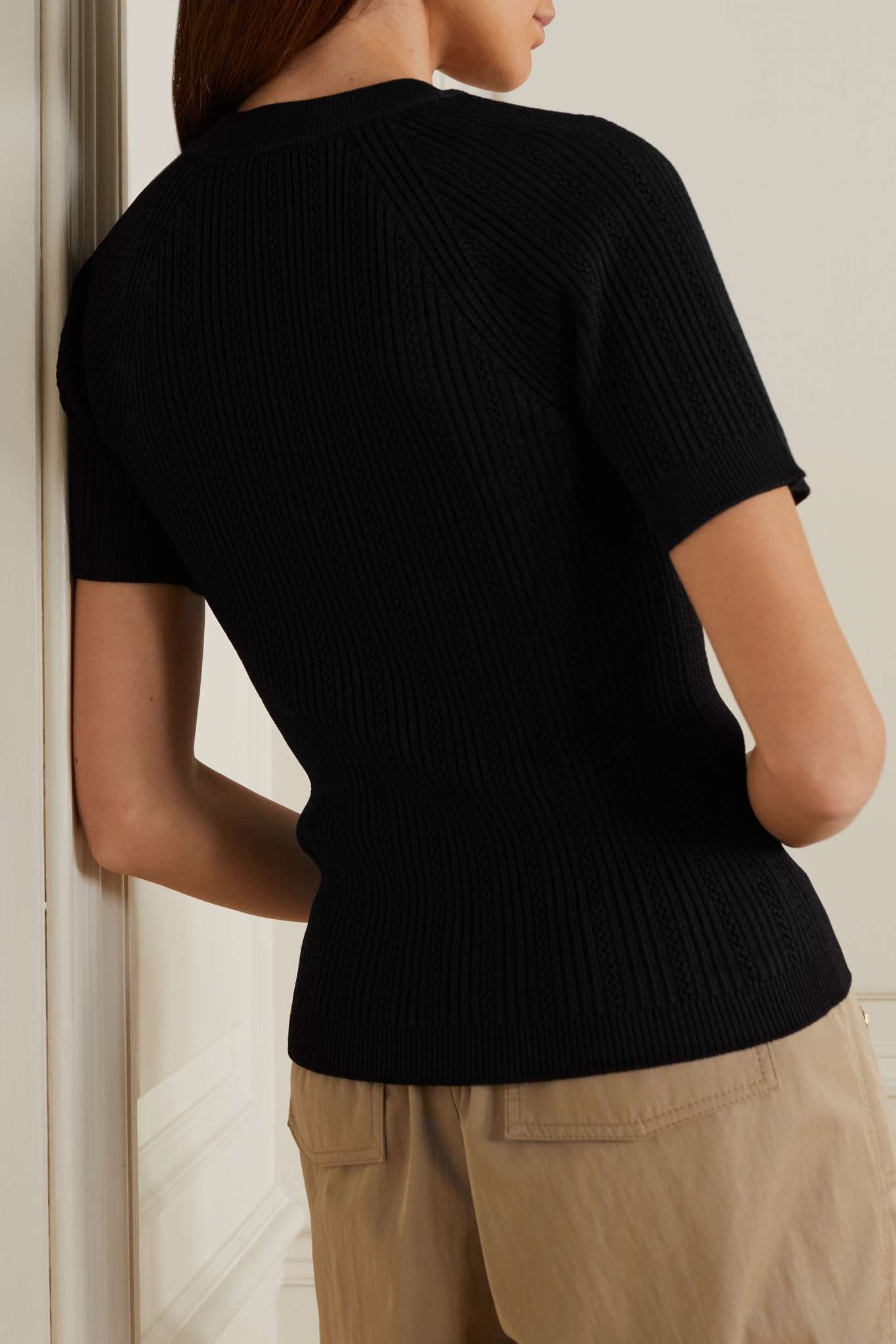Button-embellished ribbed-knit top - 3