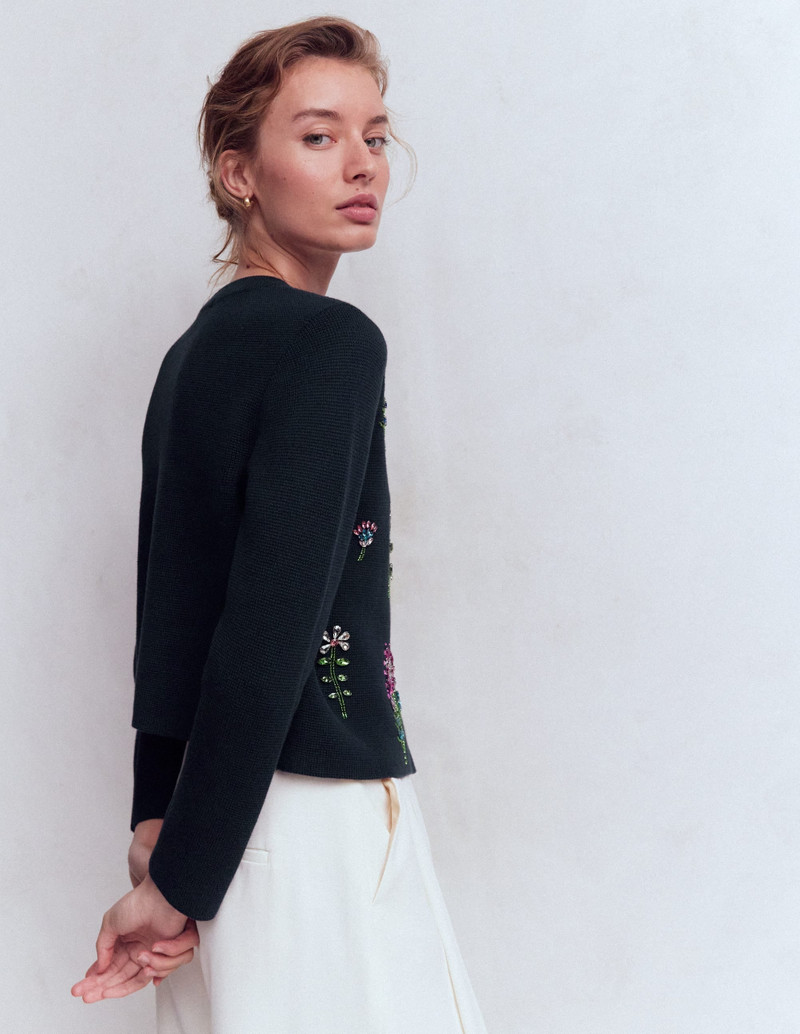 Embellished Knit Cardigan-Navy 4