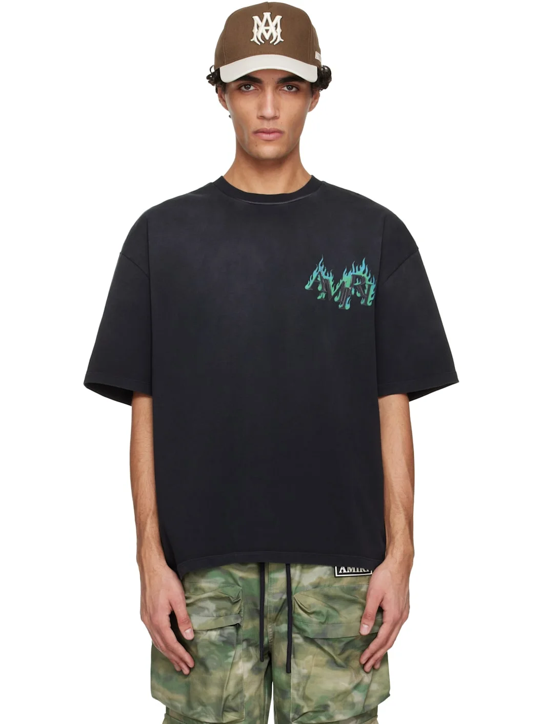 Black 'AMIRI' Flames Oversized T-shirt - 1