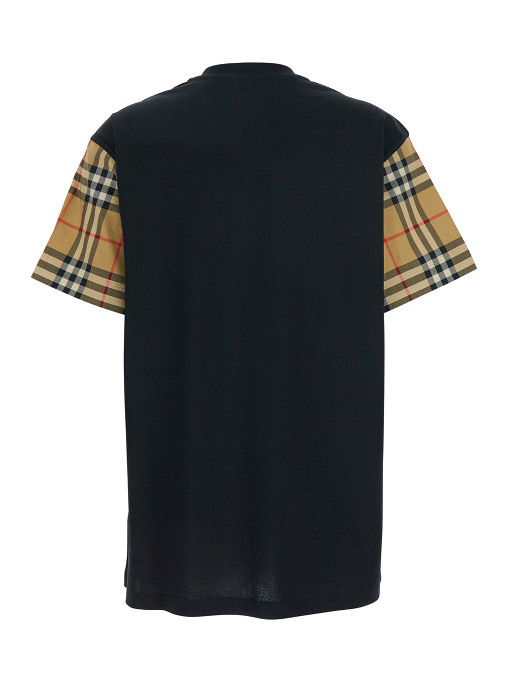 Burberry Women Black T-Shirt With Vintage Check Motif On The Sleeves In Cotton Woman - 2