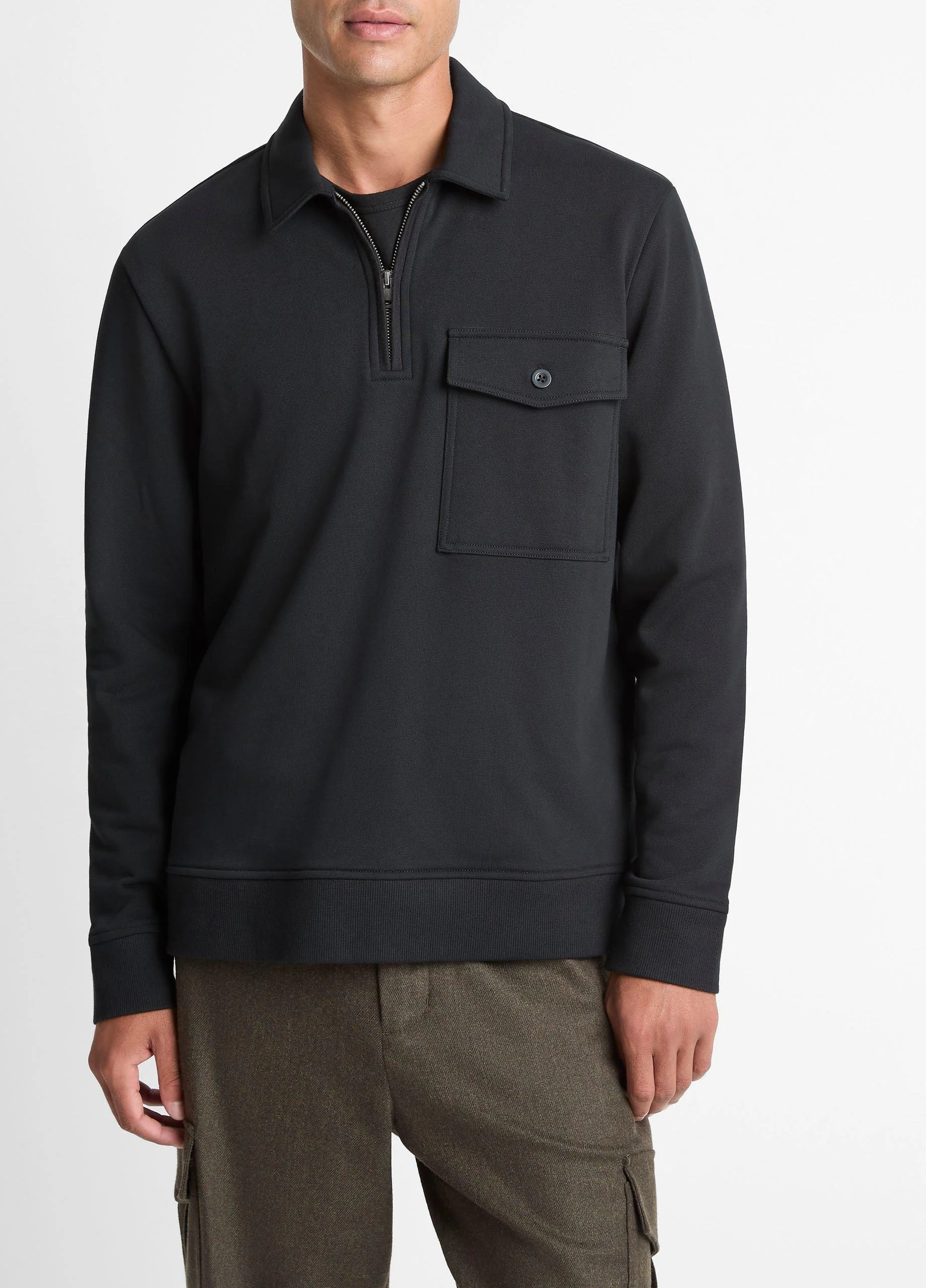 Cotton-Blend French Terry Zip Polo Shirt - 1