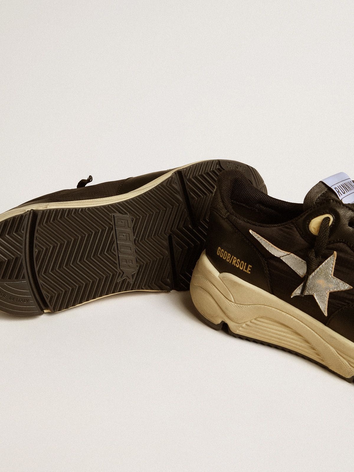 Women’s Running Sole in black nappa leather and nylon with a silver leather star - 3