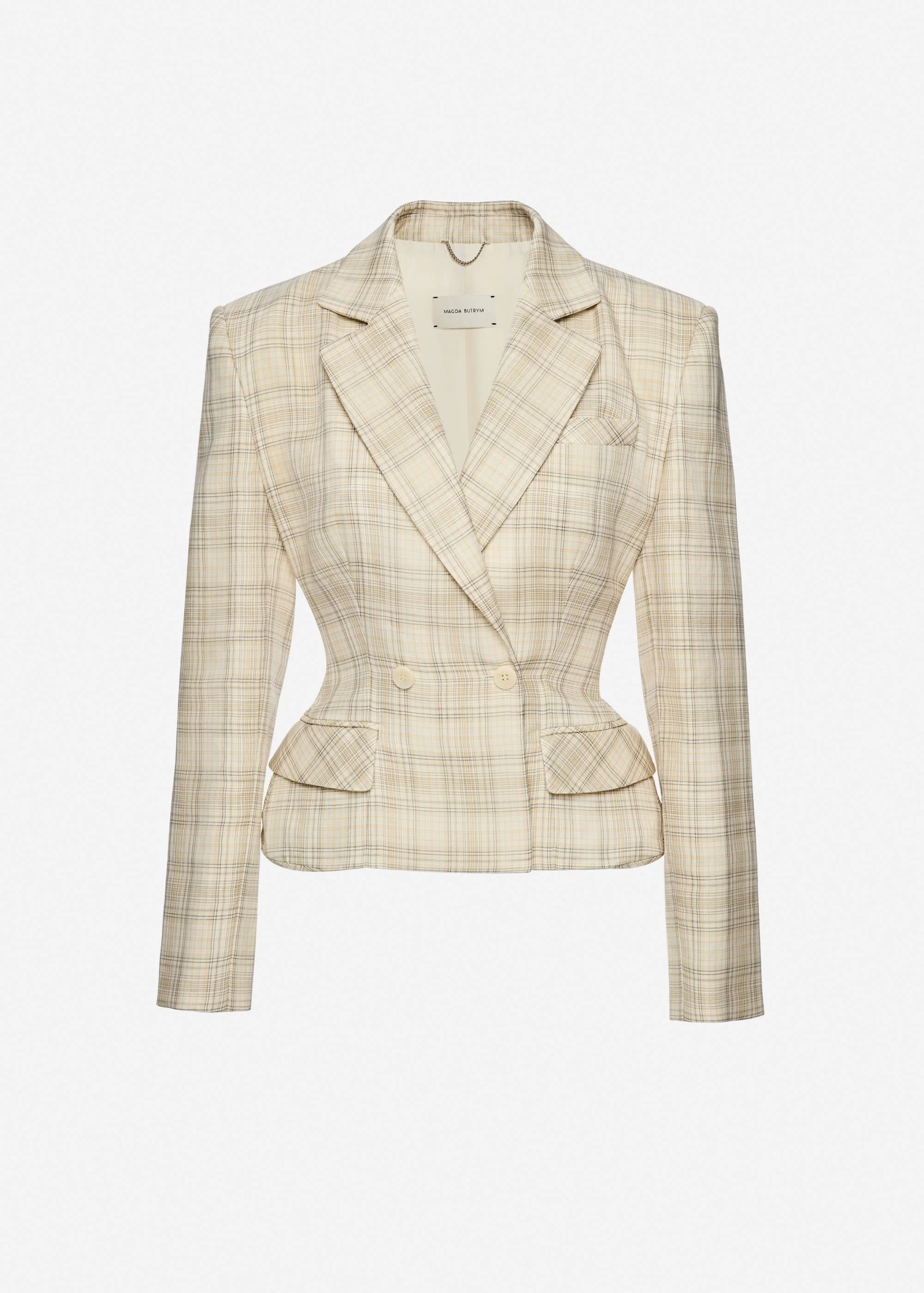 Tailored cotton peplum blazer in cream check - 1