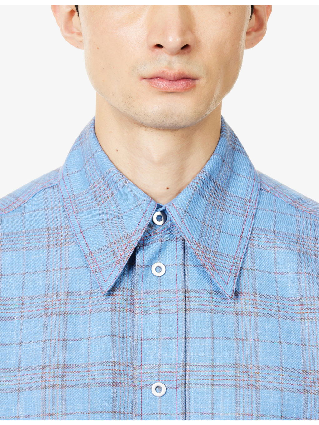 Check-Print Regular-Fit Wool And Linen Shirt - 5
