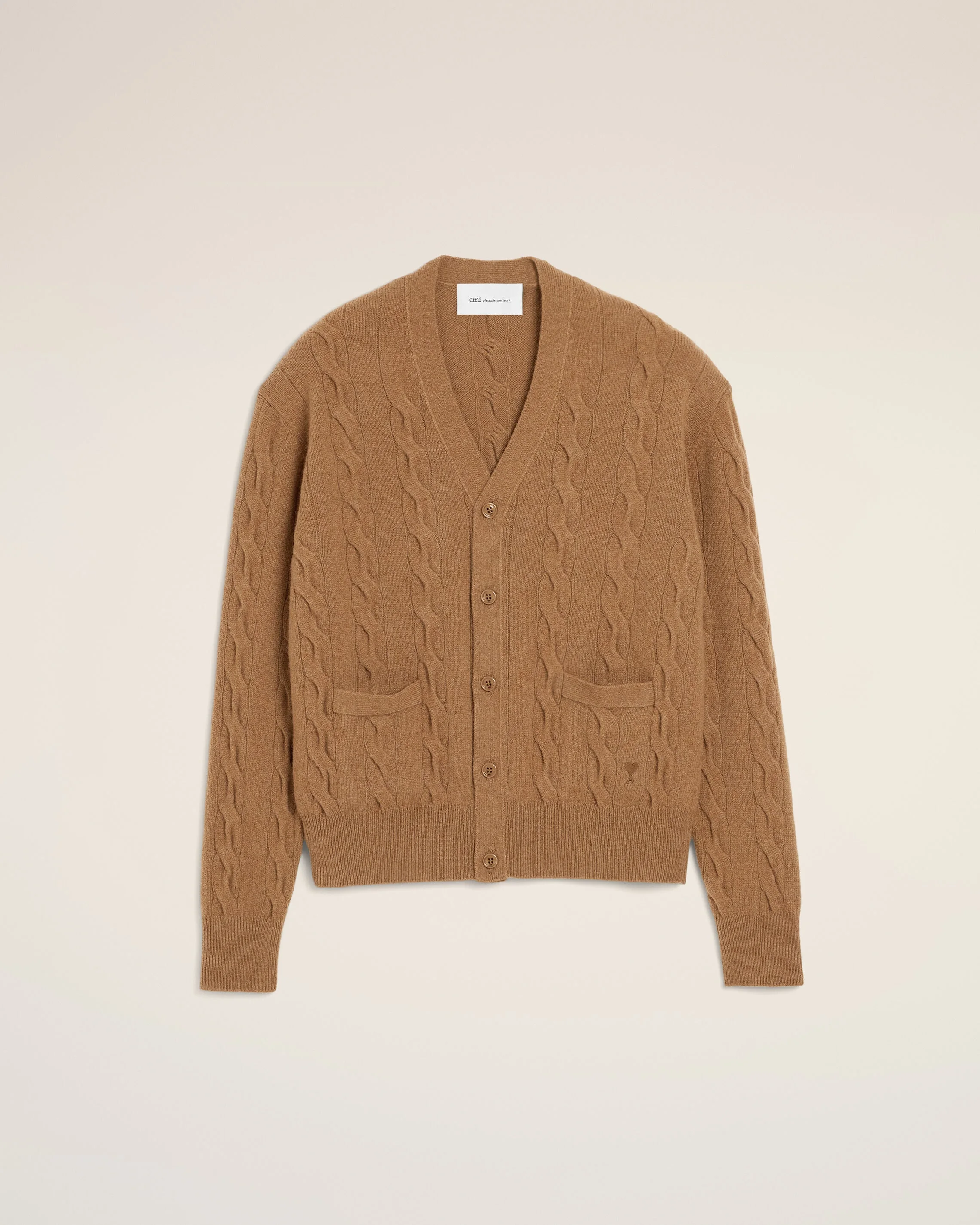 BROWN CABLE WOOL CARDIGAN - 1