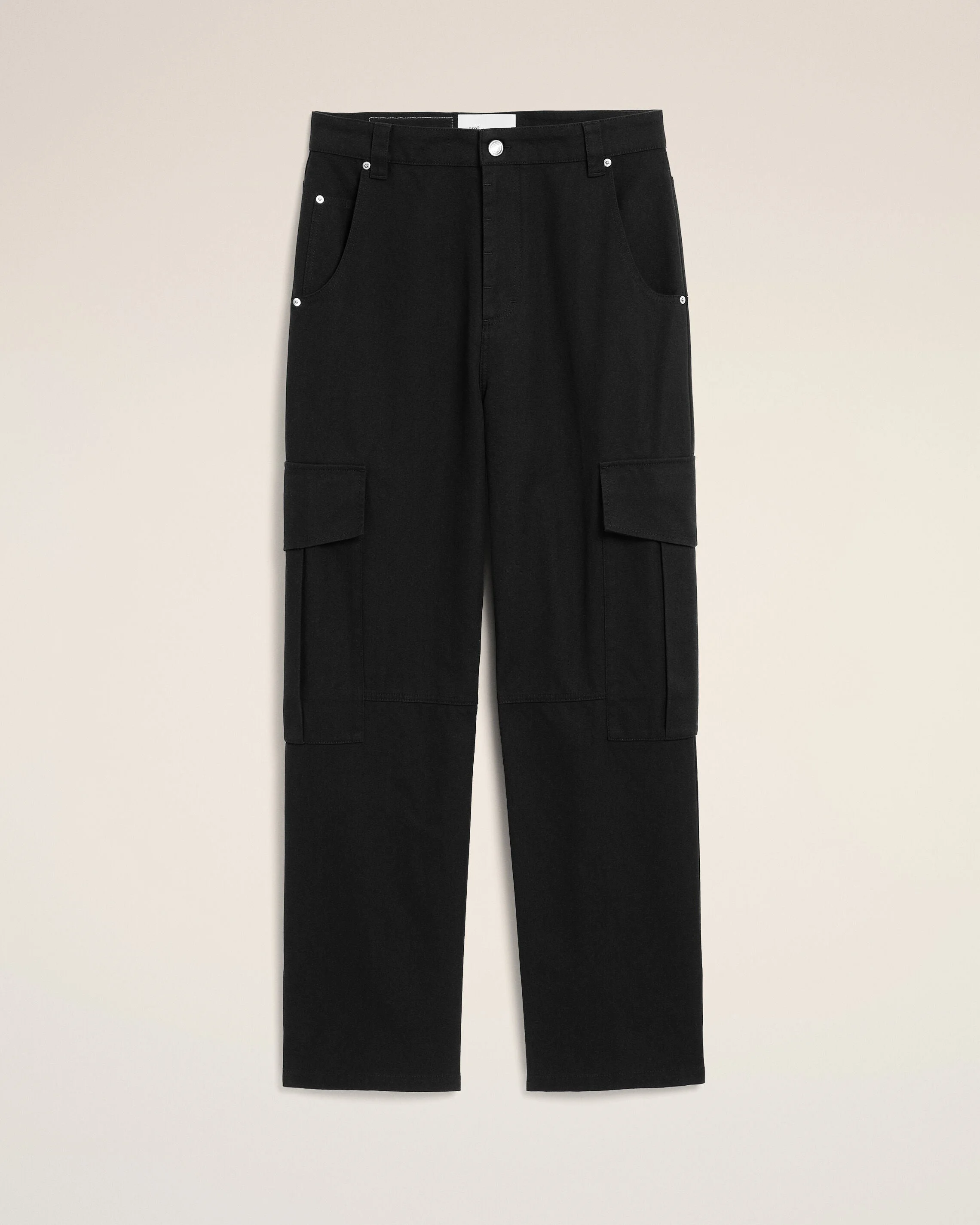 BLACK BAGGY-FIT CARGO COTTON TROUSERS - 1
