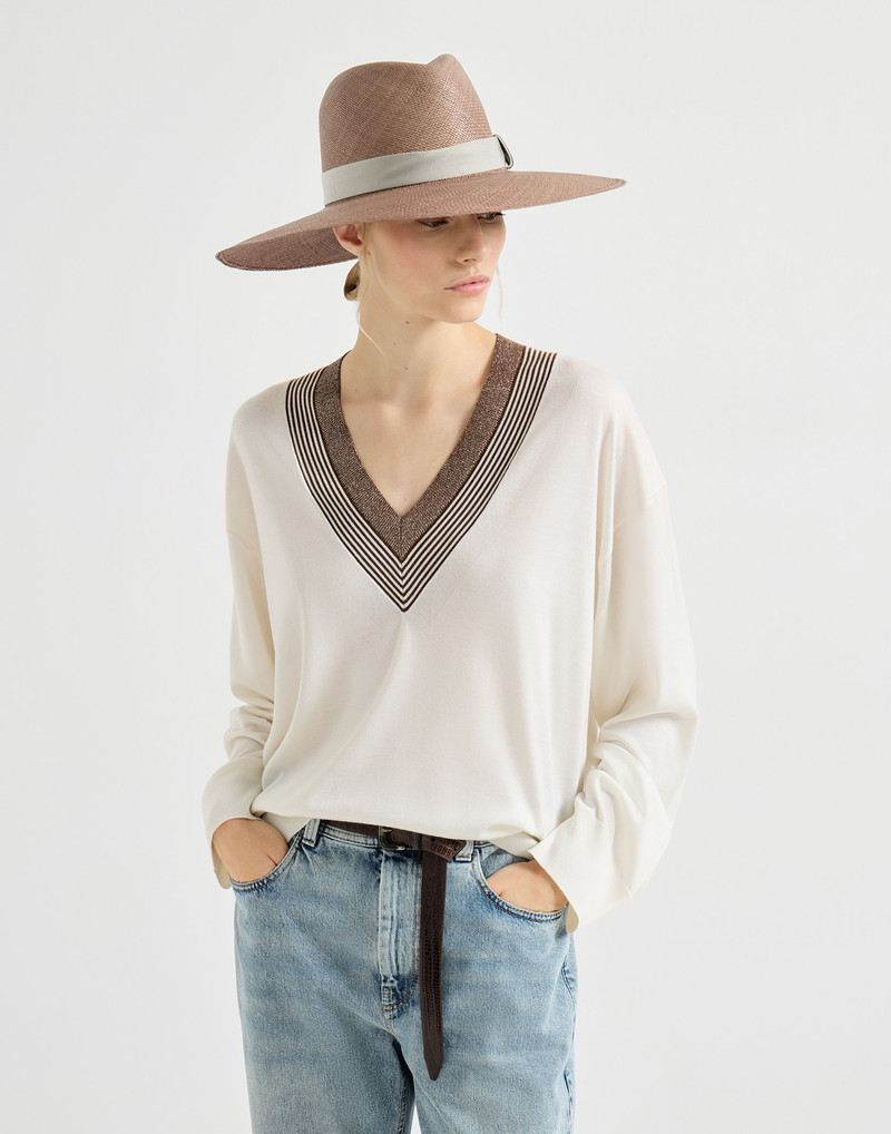 Cashmere and silk lightweight sweater with sparkling neckline 5