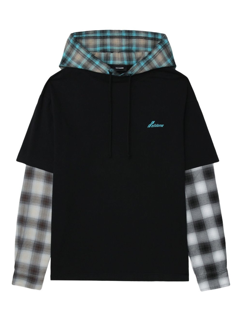 plaid-paneled hooded top 1