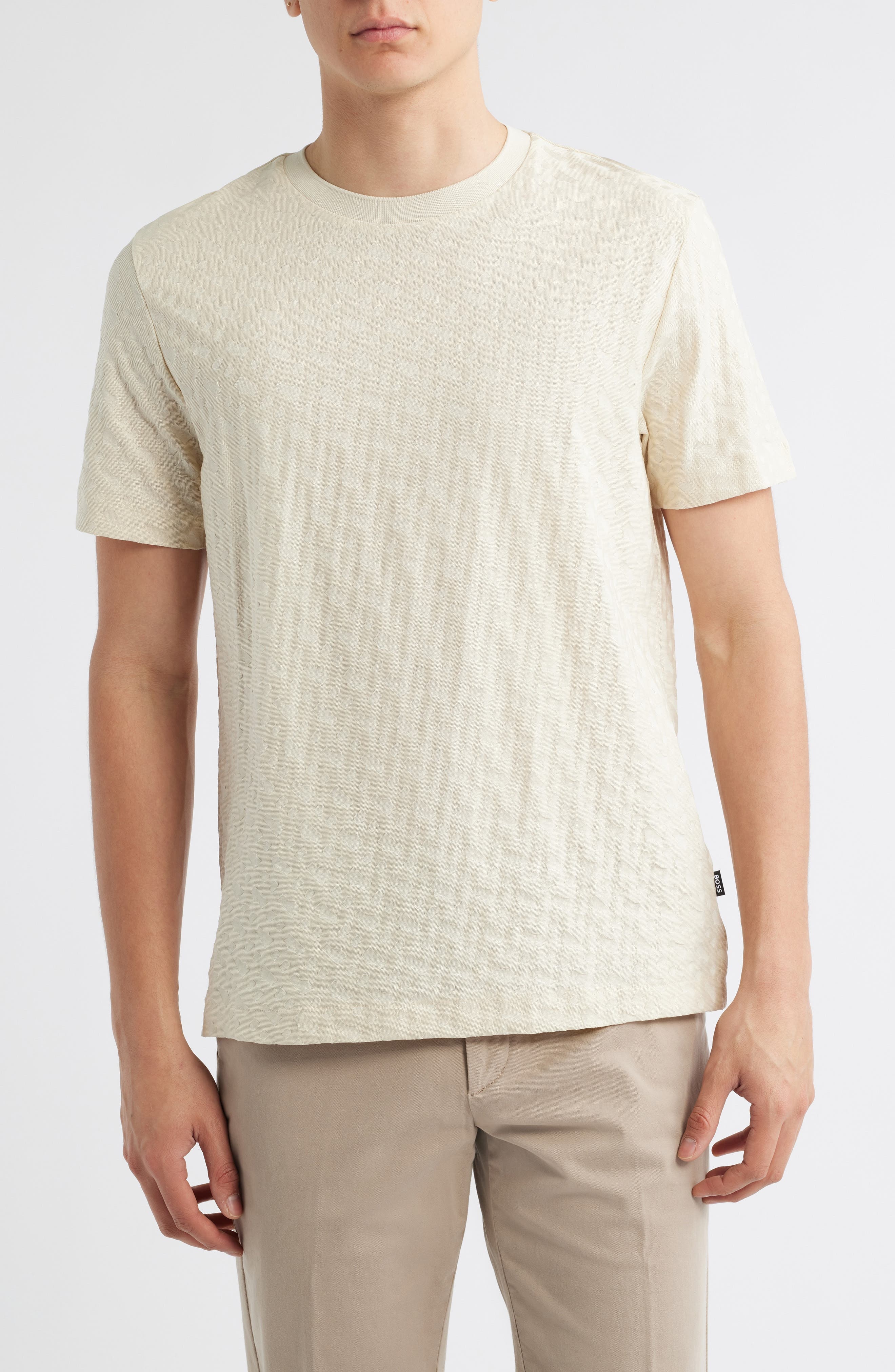 BOSS Thompson Logo Jacquard Cotton T-Shirt in Open White at Nordstrom - 1