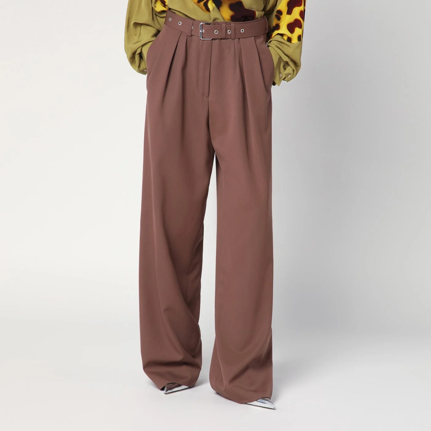 Wide taupe cotton trousers - 1