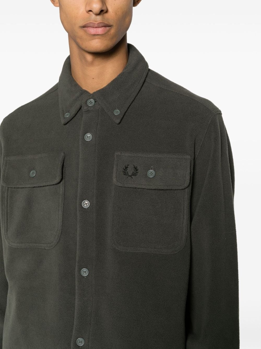 logo-embroidered fleece shirt jacket - 5