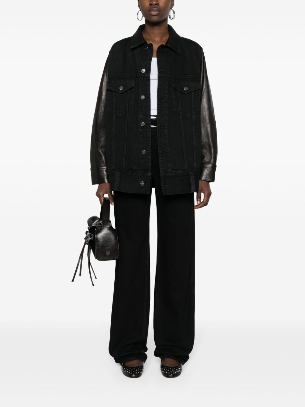 Grizzo leather-panels denim jacket - 2