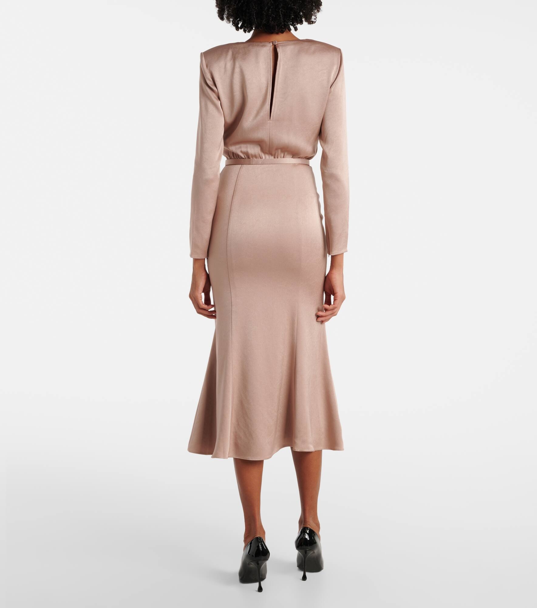 Belted satin crêpe midi dress - 3