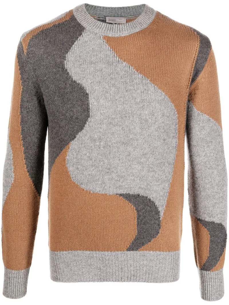 abstract-pattern knitted crew-neck jumper 1