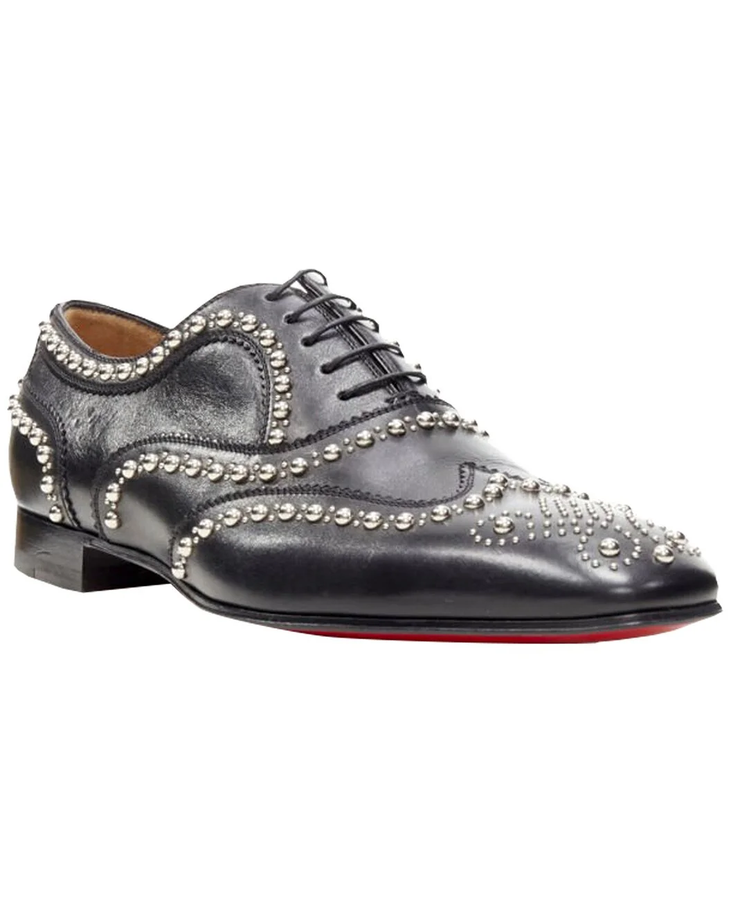 Christian Louboutin Men's Leather Charlie Clou Silver Studded Oxford Brogue (Authentic Pre-Loved) - 1