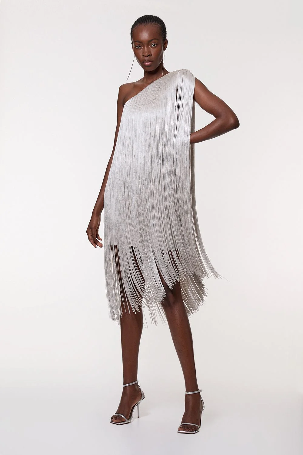 Figure Form Bandage One Shoulder Fringe Mini Knit Dress - 1
