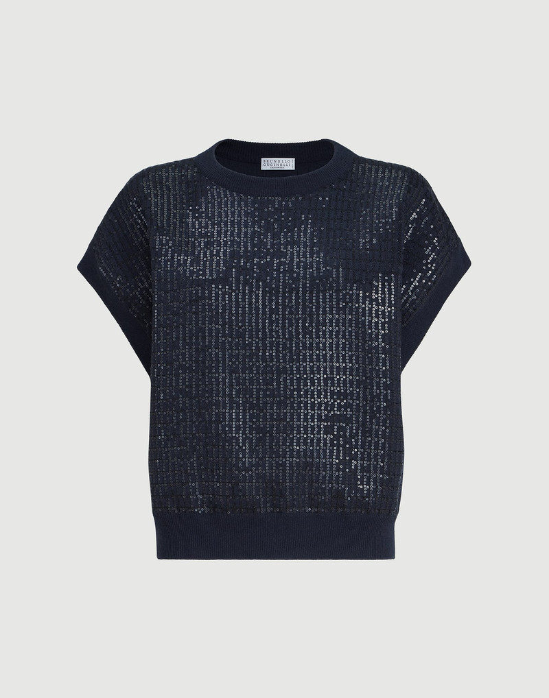 Virgin wool, cashmere and silk sweater with dazzling check embroidery 1