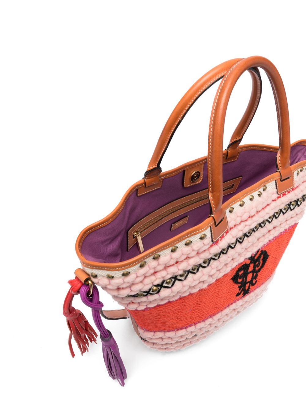 embroidered logo striped tote bag - 5