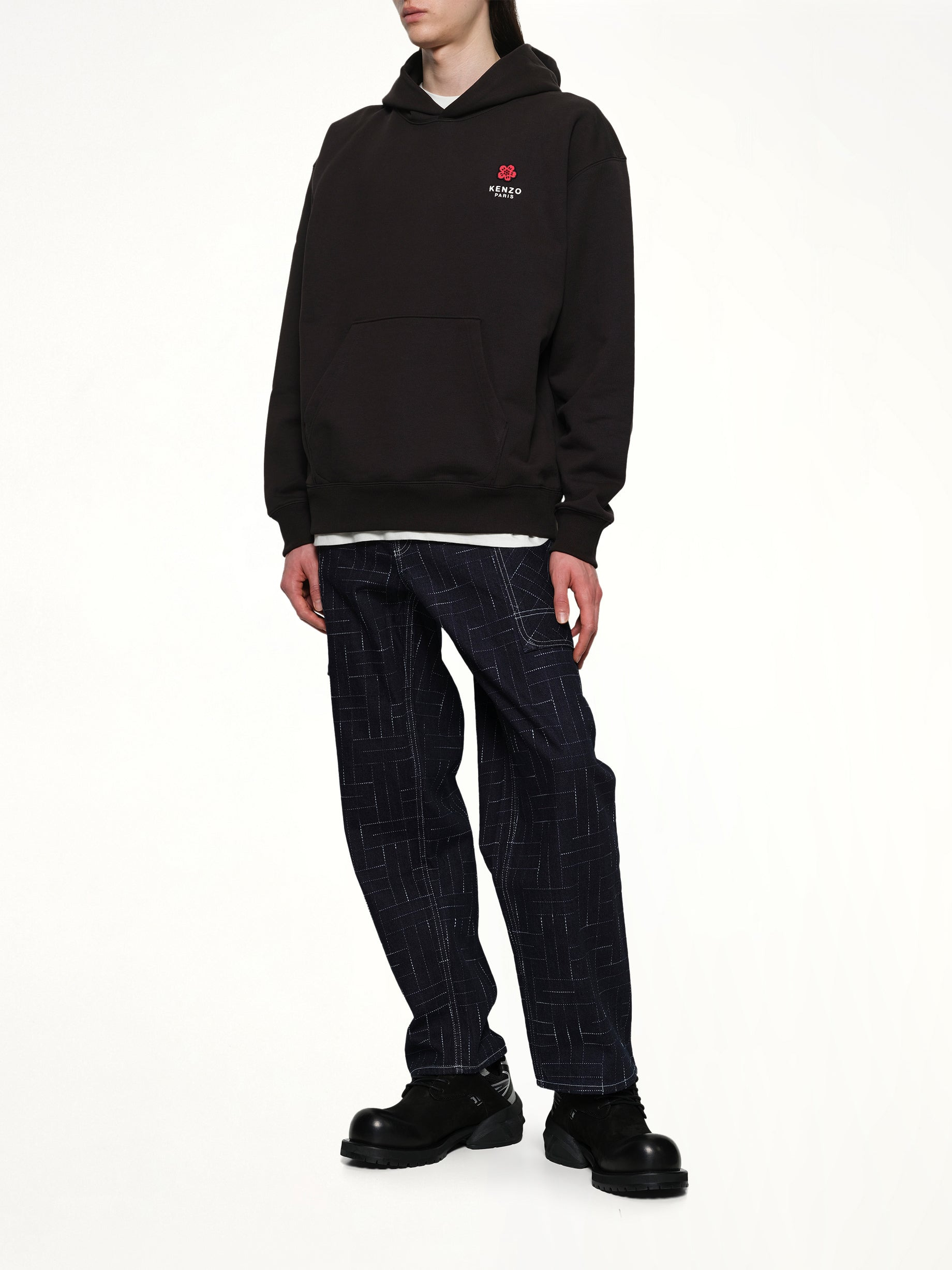 Gots Boke Flower Embroidered Oversize Hoodie in Black - 4