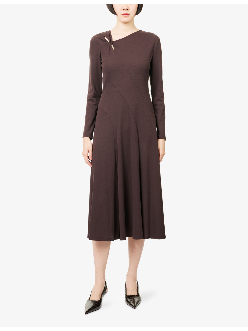 Twist Flared Woven Midi Dress - 3