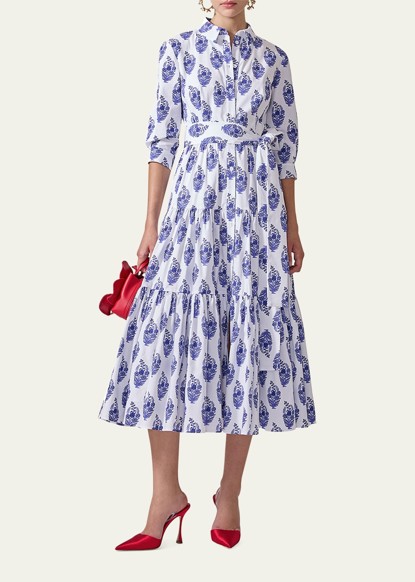 3/4-Sleeve Tiered Midi Shirtdress - 2