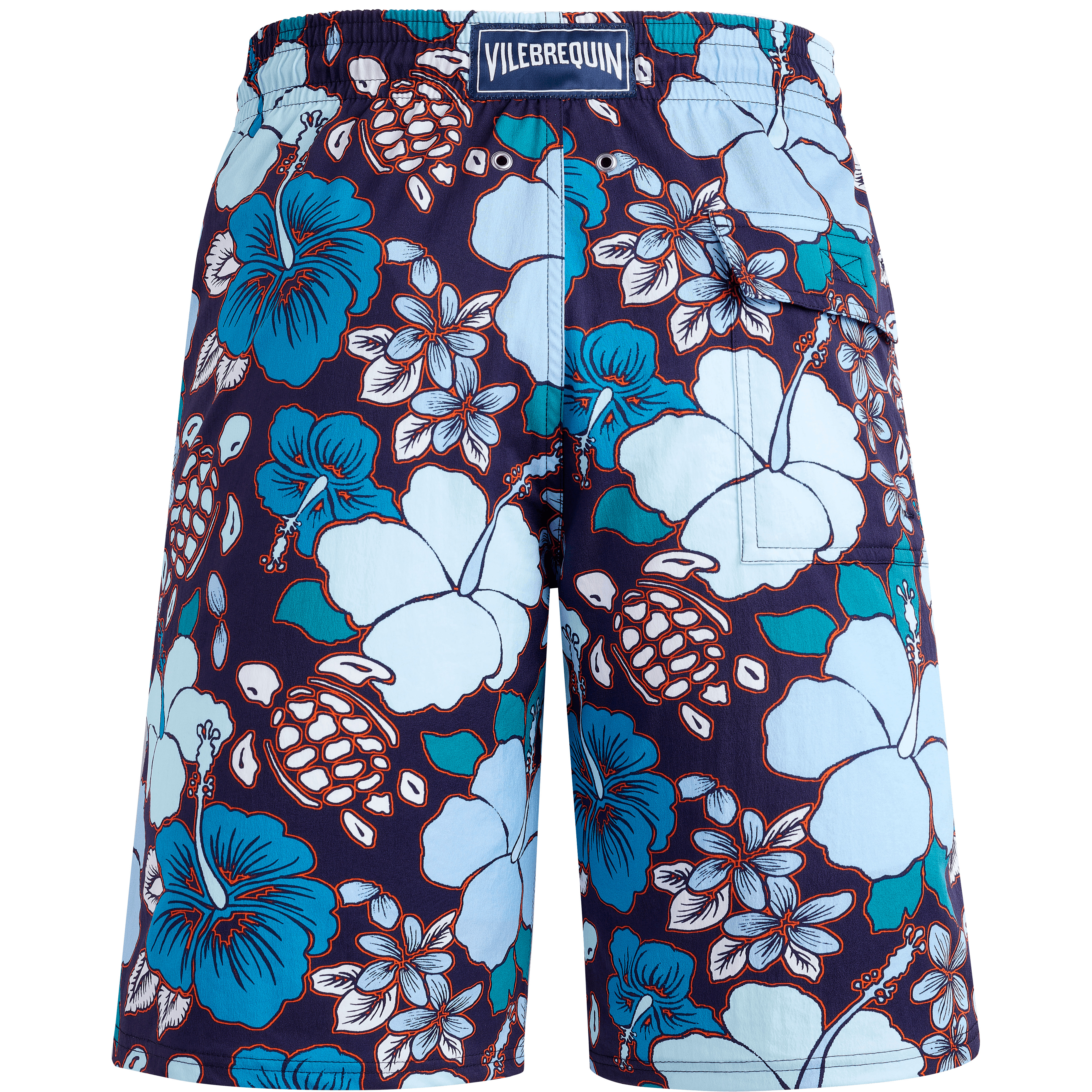 Men Long Stretch Swim Trunks Tropical Turtles - 2
