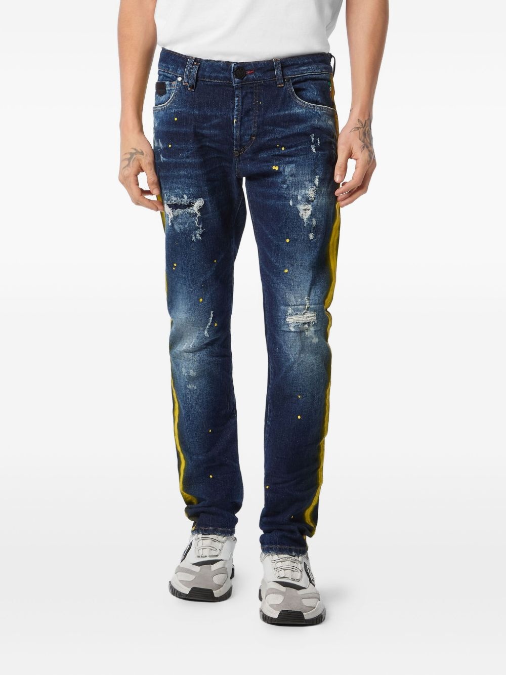 paint-splatter stripe jeans - 2