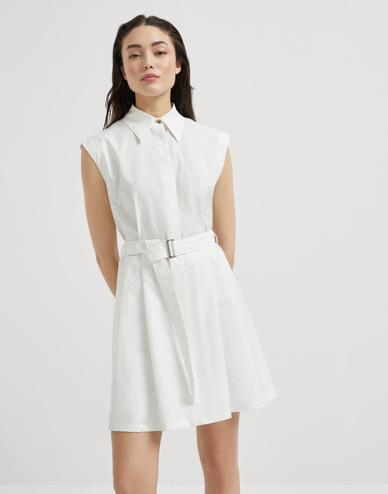 Techno cotton texture twill belted mini shirt dress with monili 1