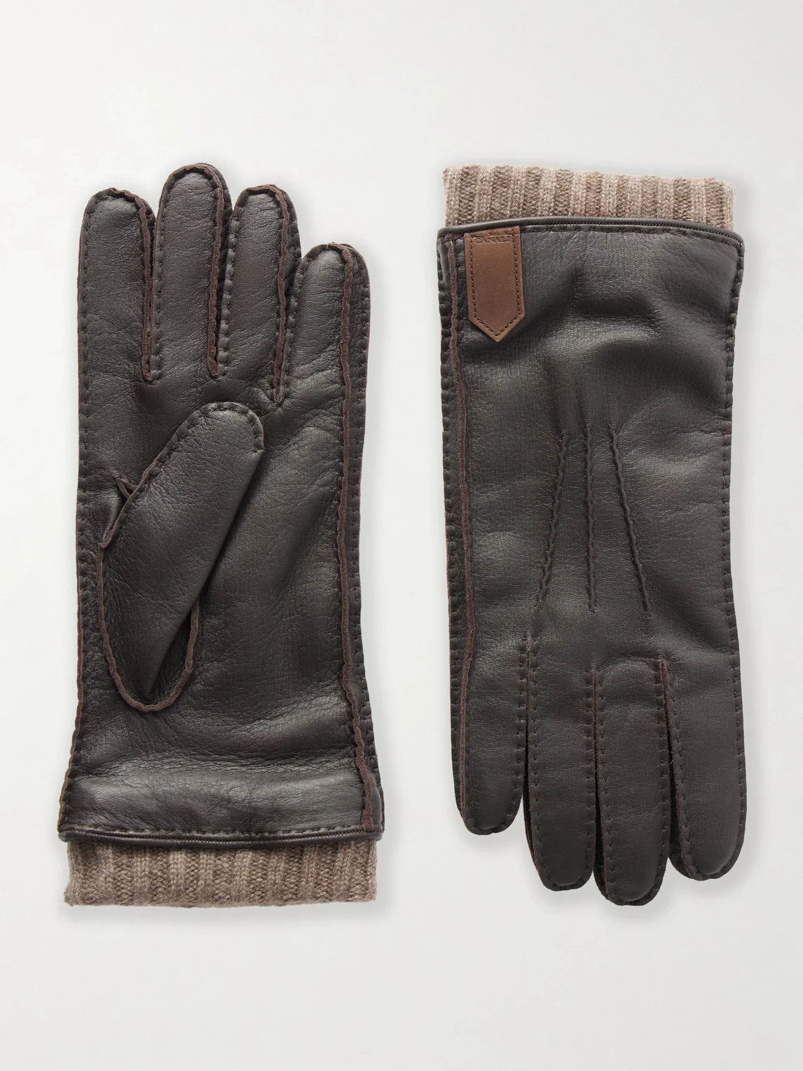 Ribbed Cashmere-Trimmed Leather Gloves - 1