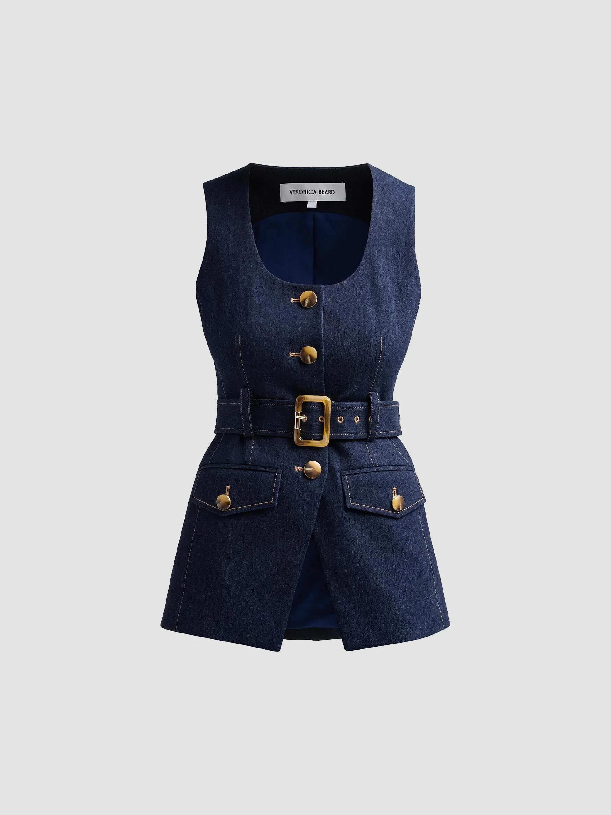 Women's Becker Stretch-Denim Belted Vest - Midnight Wash - 1