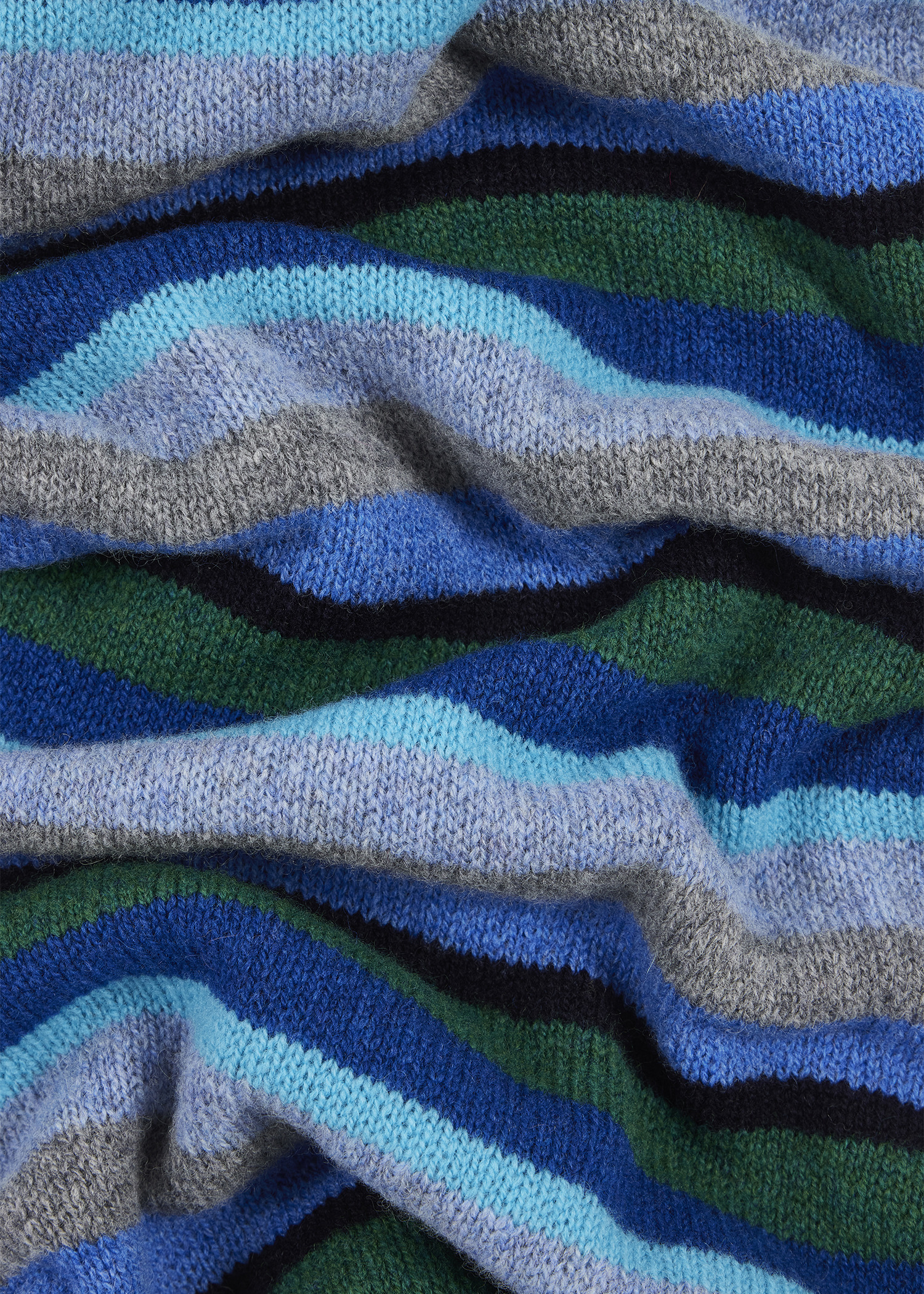 Blue Colour Block Stripe Lambswool Scarf - 4