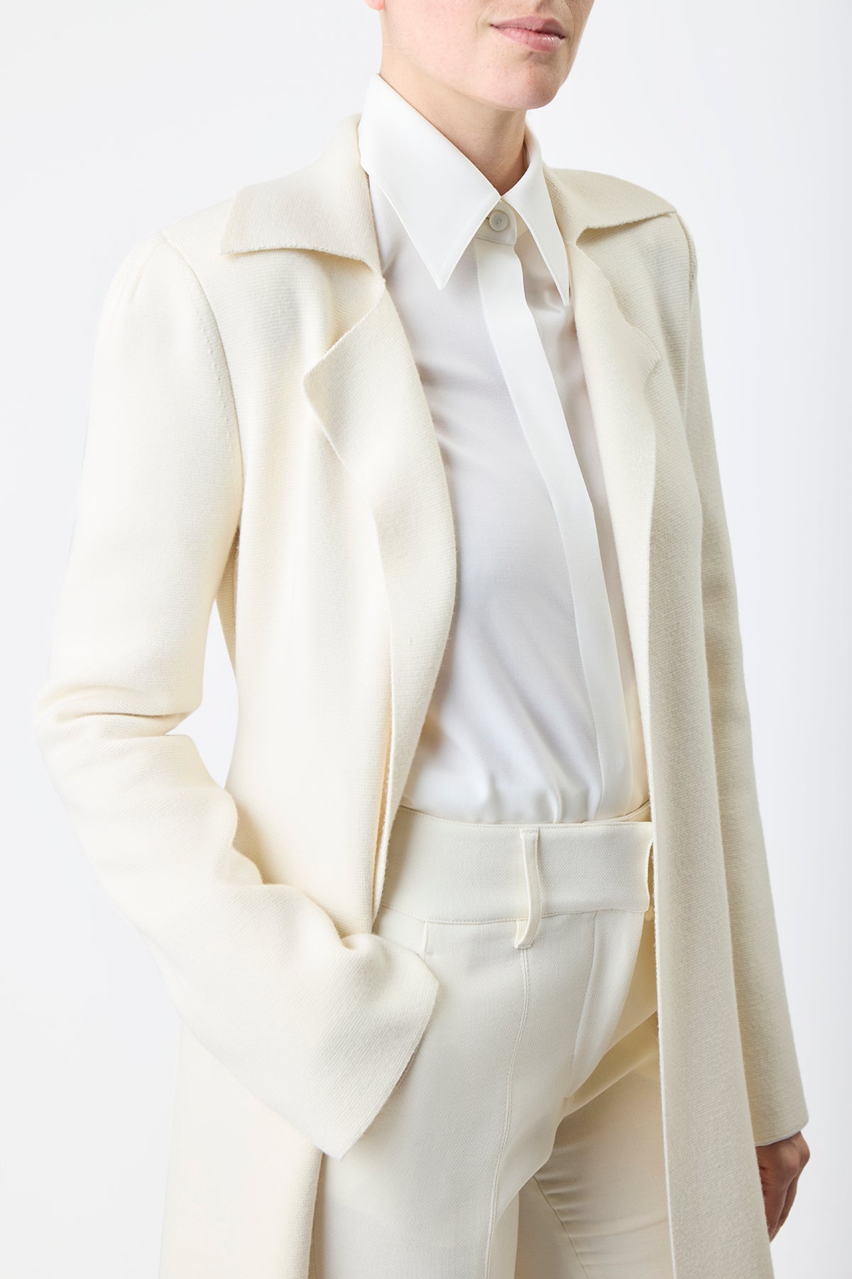 Evan Trench Coat in Ivory Wool - 6