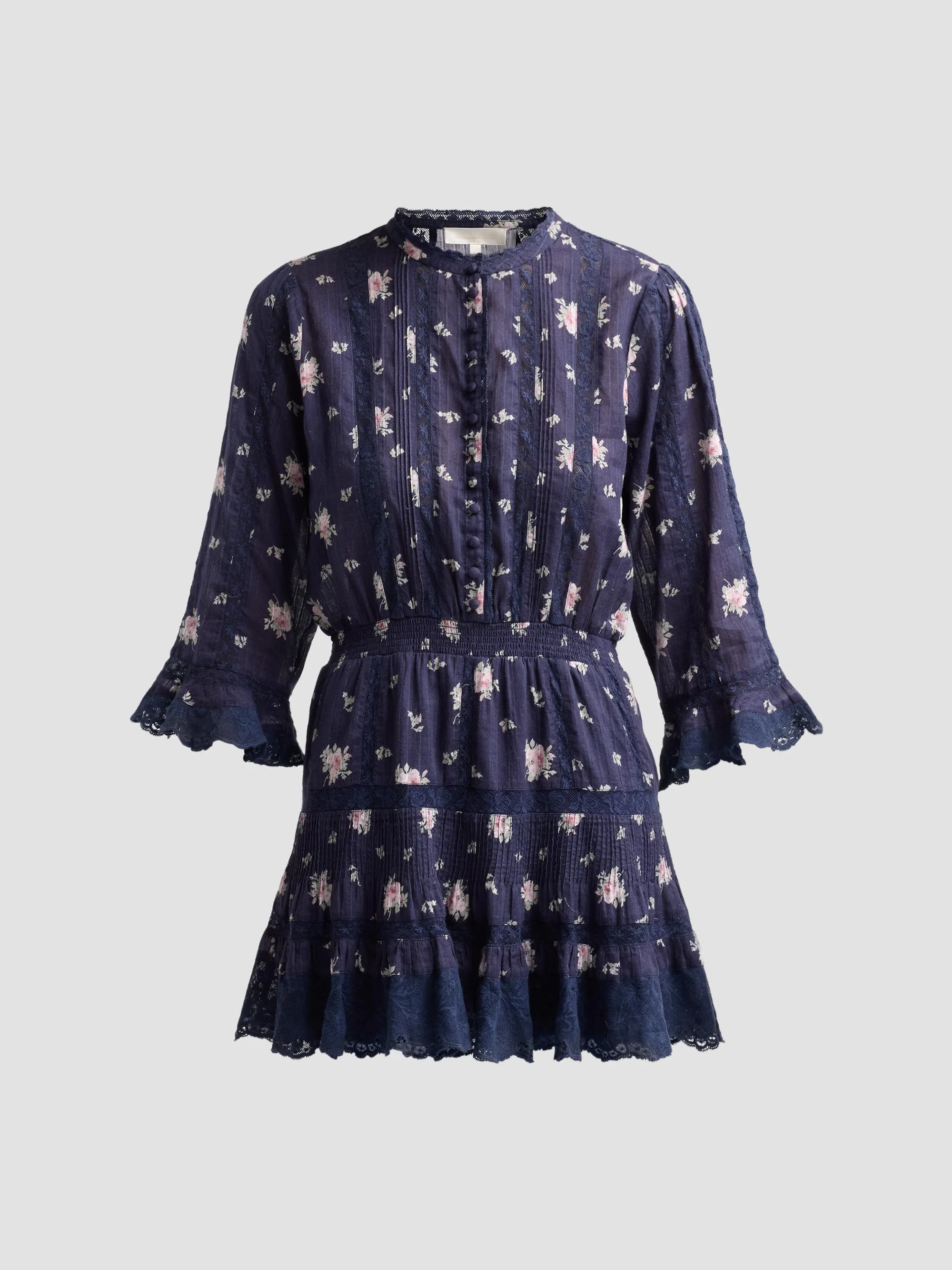 Women's Vesna Lace-Trim Floral Cotton A-Line Mini Dress - Inkwash - 1