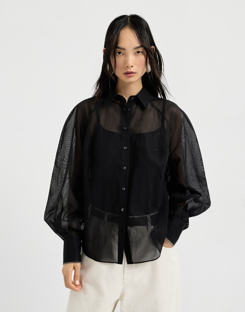 Striped cotton organza shirt with monili 2