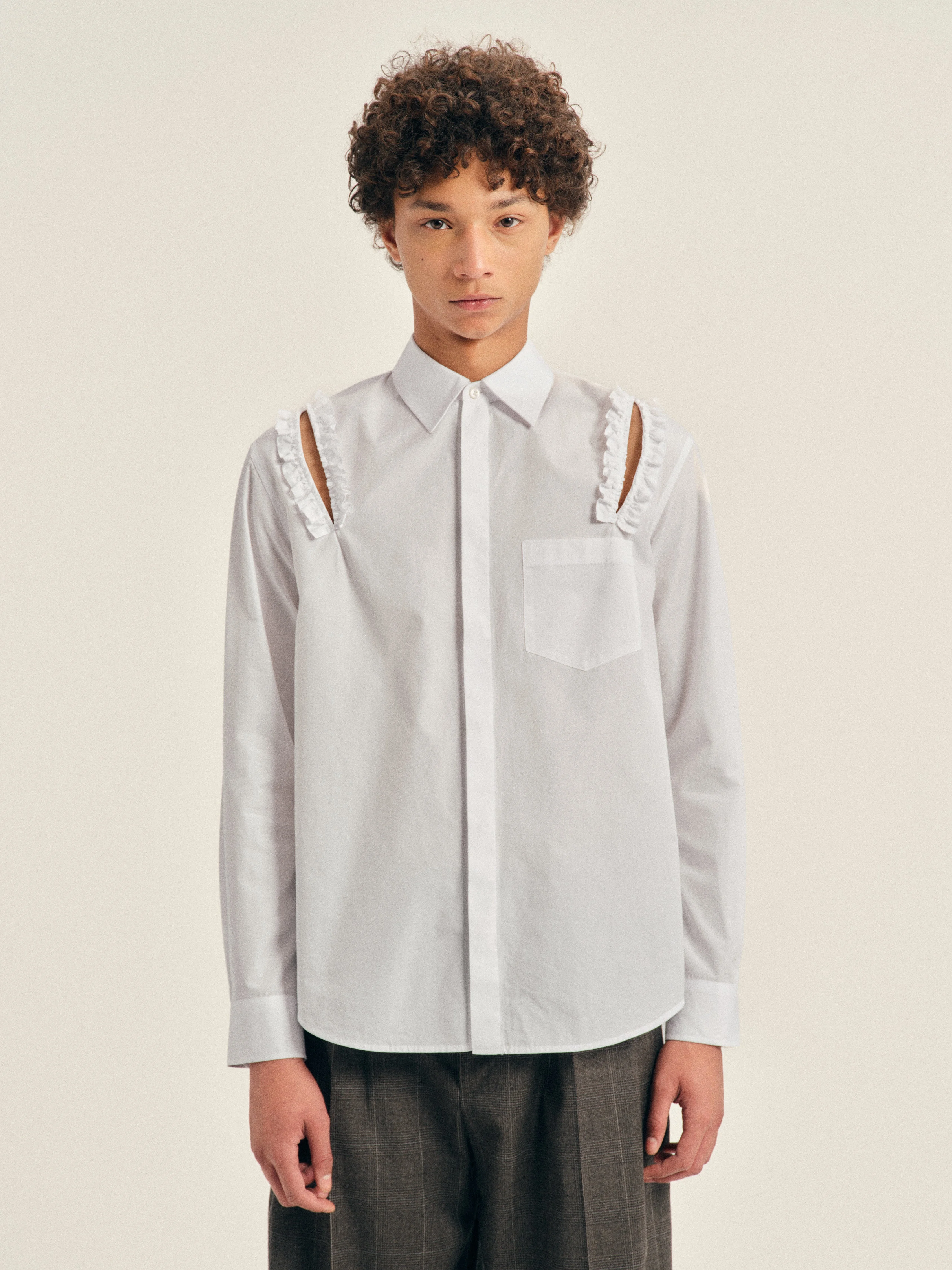 Ruffle Slash Classic Concealed Button Shirt - 1