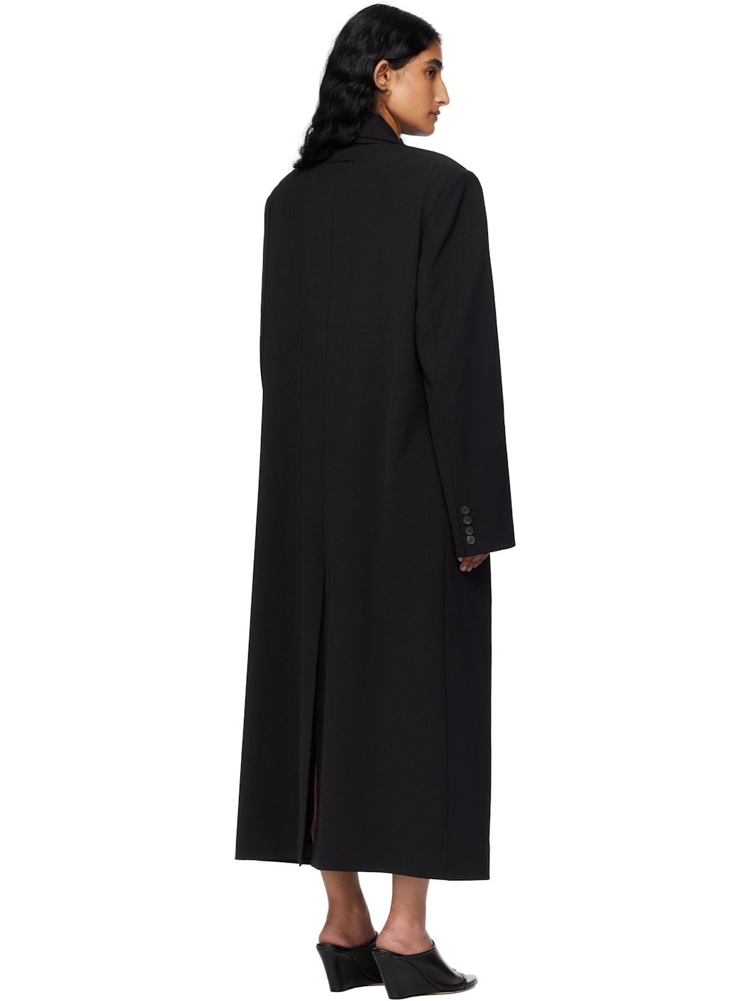 Black Double Layer Body Detail Coat - 3