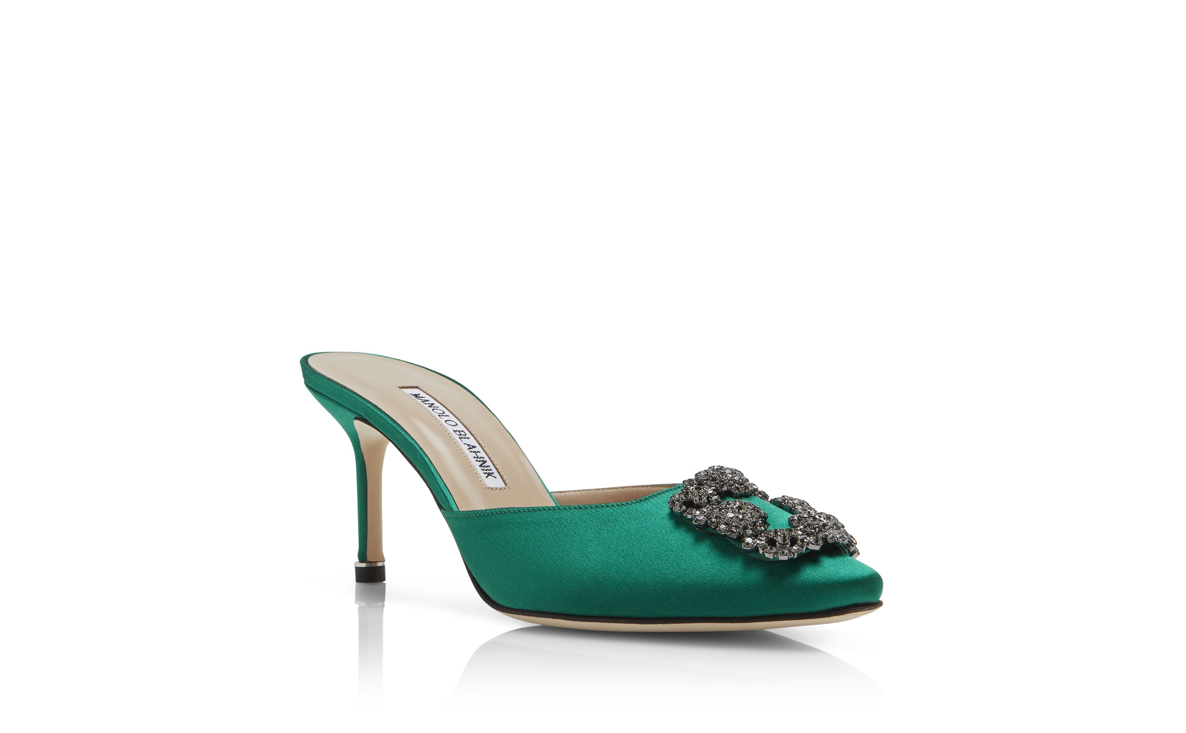 Green Satin Jewel Buckle Mules - 3