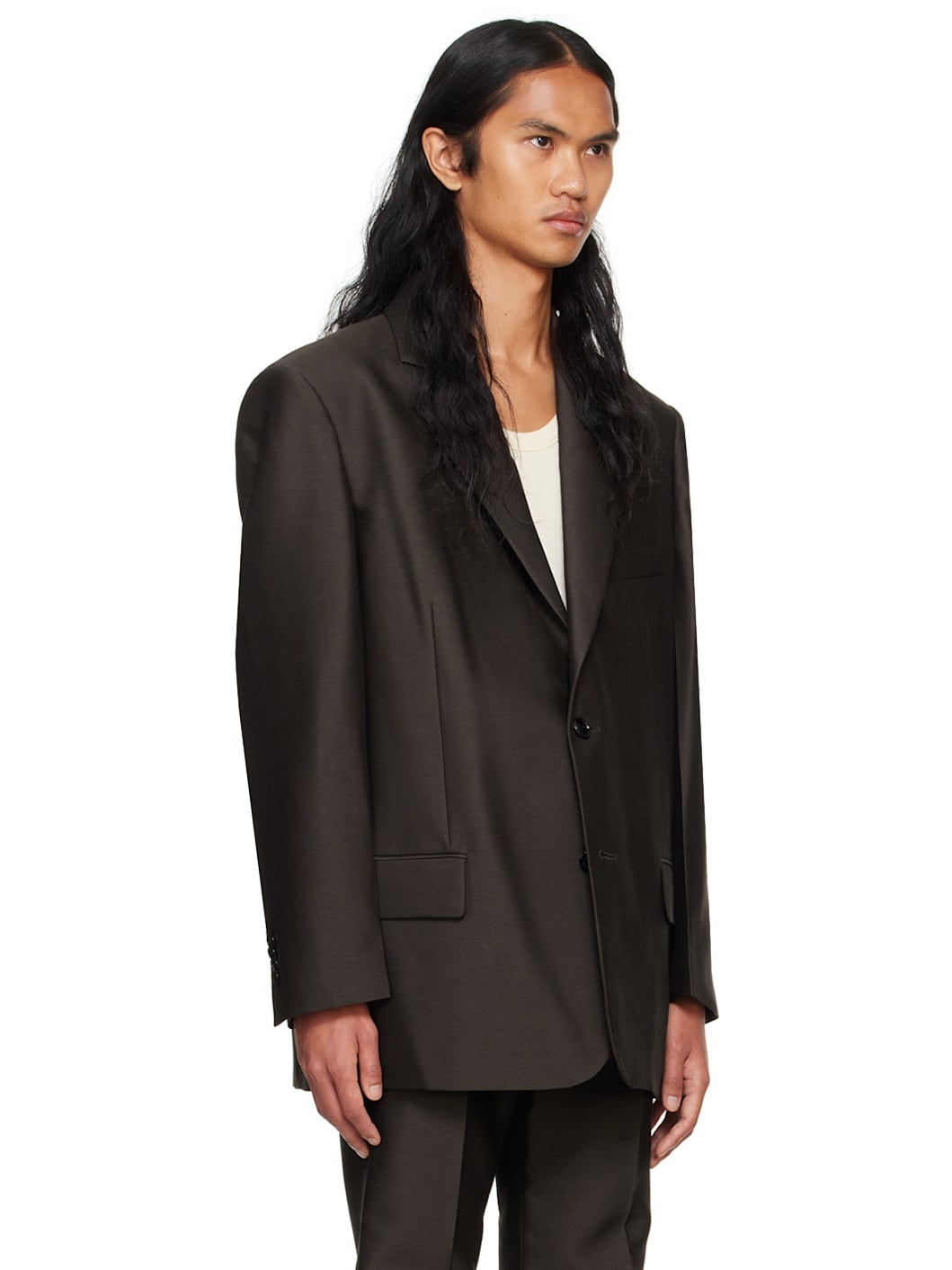 Brown Wool Single Set-Up Blazer - 2