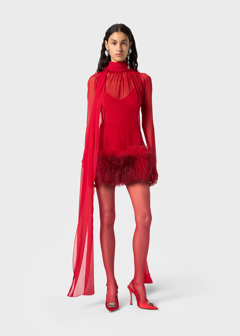 Blumarine SILK GEORGETTE DRESS WITH FUR outlook