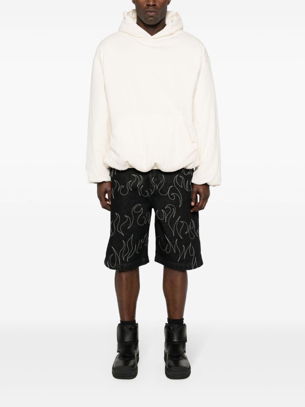 flame-embroidered denim shorts - 2
